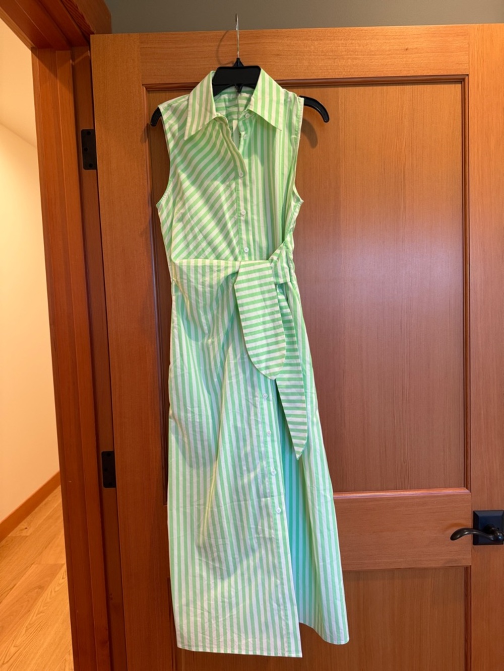 Favorite Daughter Sleeveless Mint Green & White Striped Maxi Shirt Dress